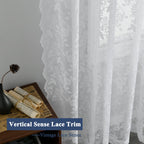 Finecity White Lace Curtains 108 Inch Long, Vintage Country Floral Sheer Lace Curtains For Bedroom, Rod Pocket Privacy Scalloped