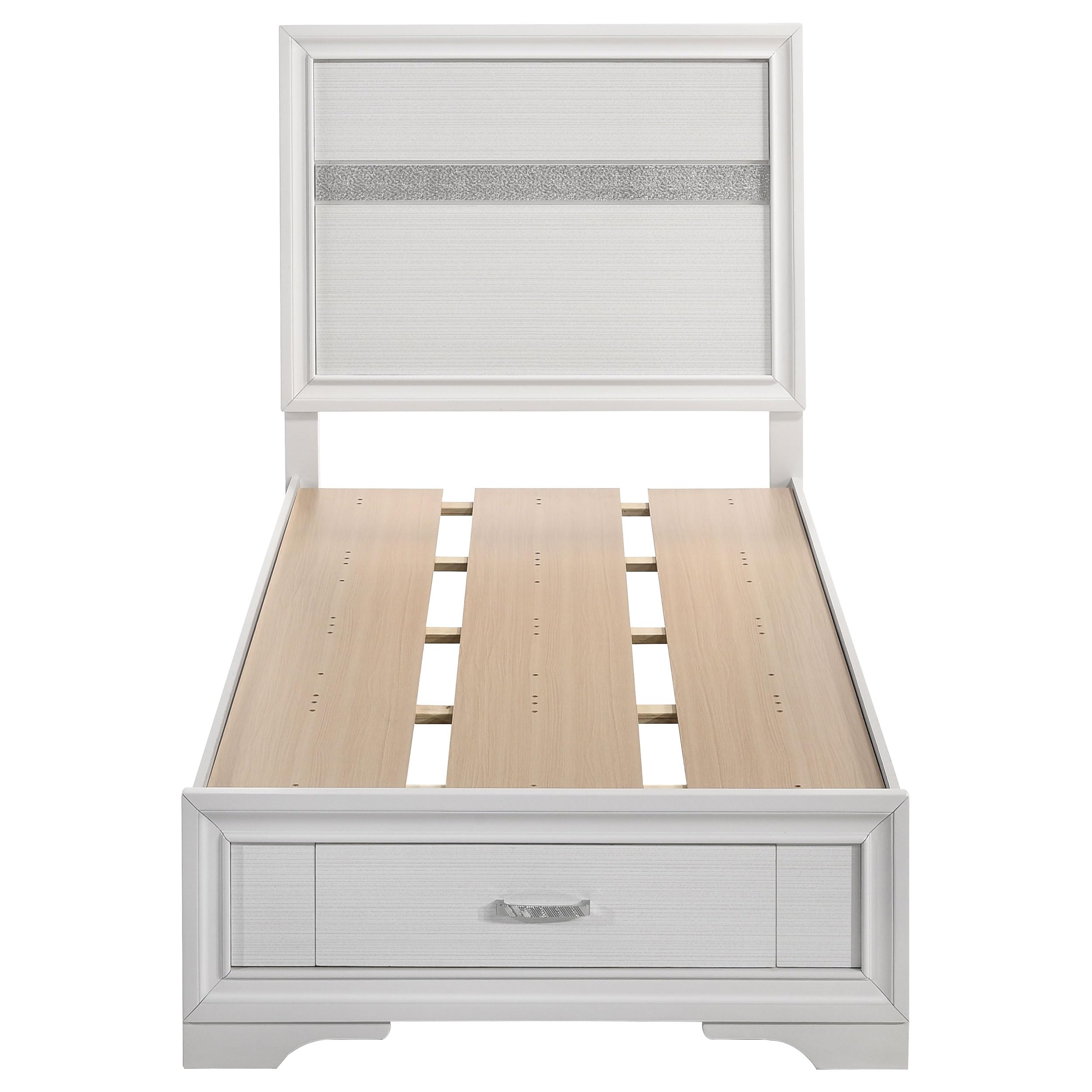 Coaster Home Furnishings Miranda Contemporary 4-Piece Bedroom Set Twin Size Storage Panel Bed Frame 50-inch Headboard White 205111T-S4