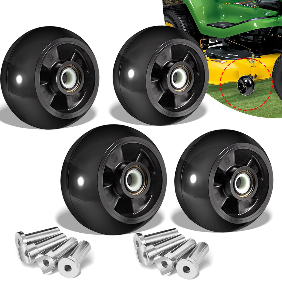 4 Pack Am125172 Plastic Deck Gauge Wheel Kit For John Deere 48', 54', 60', 62, 72' Deck Lawn Tractor Mowers Wheel Kit, Am124