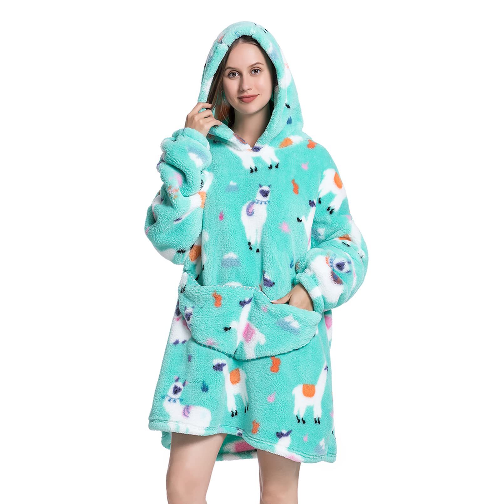 Deserthome Wearable Blanket Hoodie Oversized Hooded For Adult Women Super Soft Comfortable Warm Flannel Alpaca
