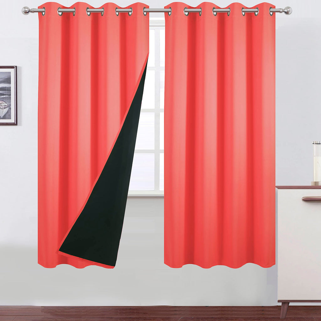 LEMOMO 100% Blackout Curtains 52 x 63 Inch/Coral Curtains 2 Panels with Black Lining Room Darkening Thermal Insulated Bedroom Cu