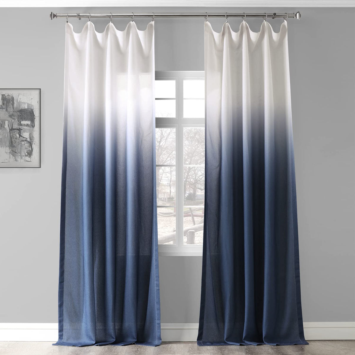 Half Price Drapes FelchOMB170784 Ombre Faux Linen Semi Sheer Curtain, 50 x 84, Blue