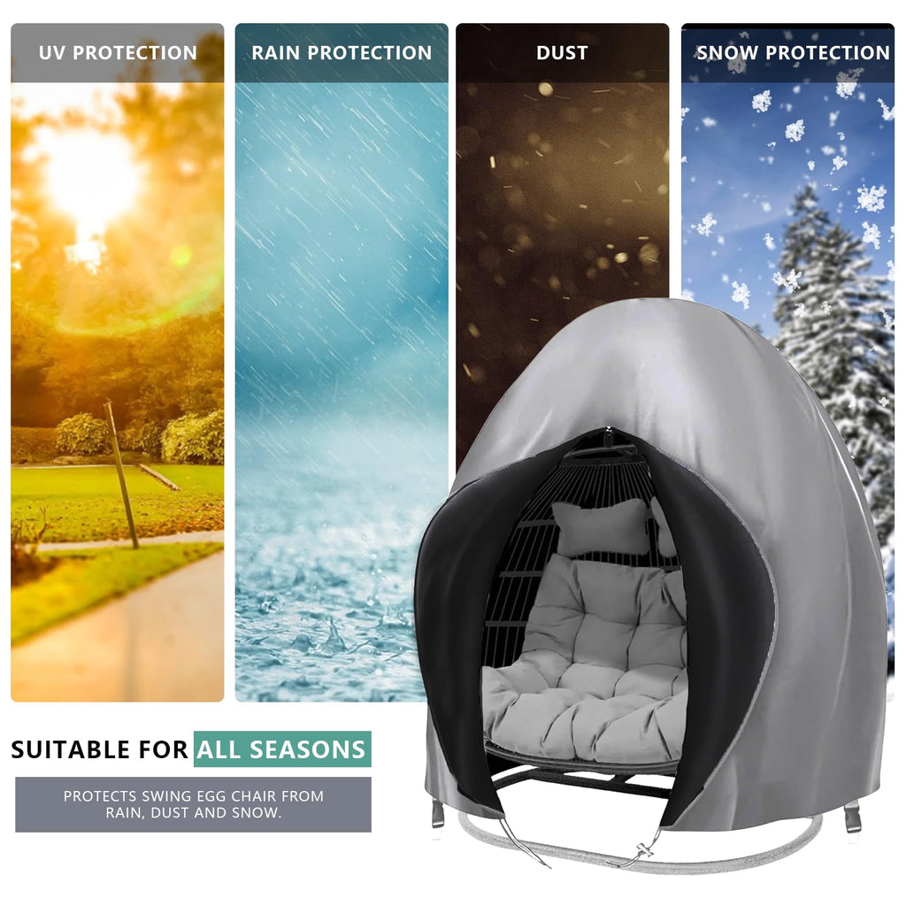 Boyspringg Patio Egg Chair Cover, 91X80 Inches, Extra Large Double Egg Chair Cover For Outdoor Furniture, Large Swing Hanging Egg Chair Covers Waterproof, Anti-Uv, Dust-Proof(Grey)