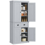 Homcom 72' Traditional Kitchen Pantry Cabinet, Freestanding Tall Storage Cabinet With 4 Doors, Drawer And 3 Adjustable Shelves For Dining Room, Gray