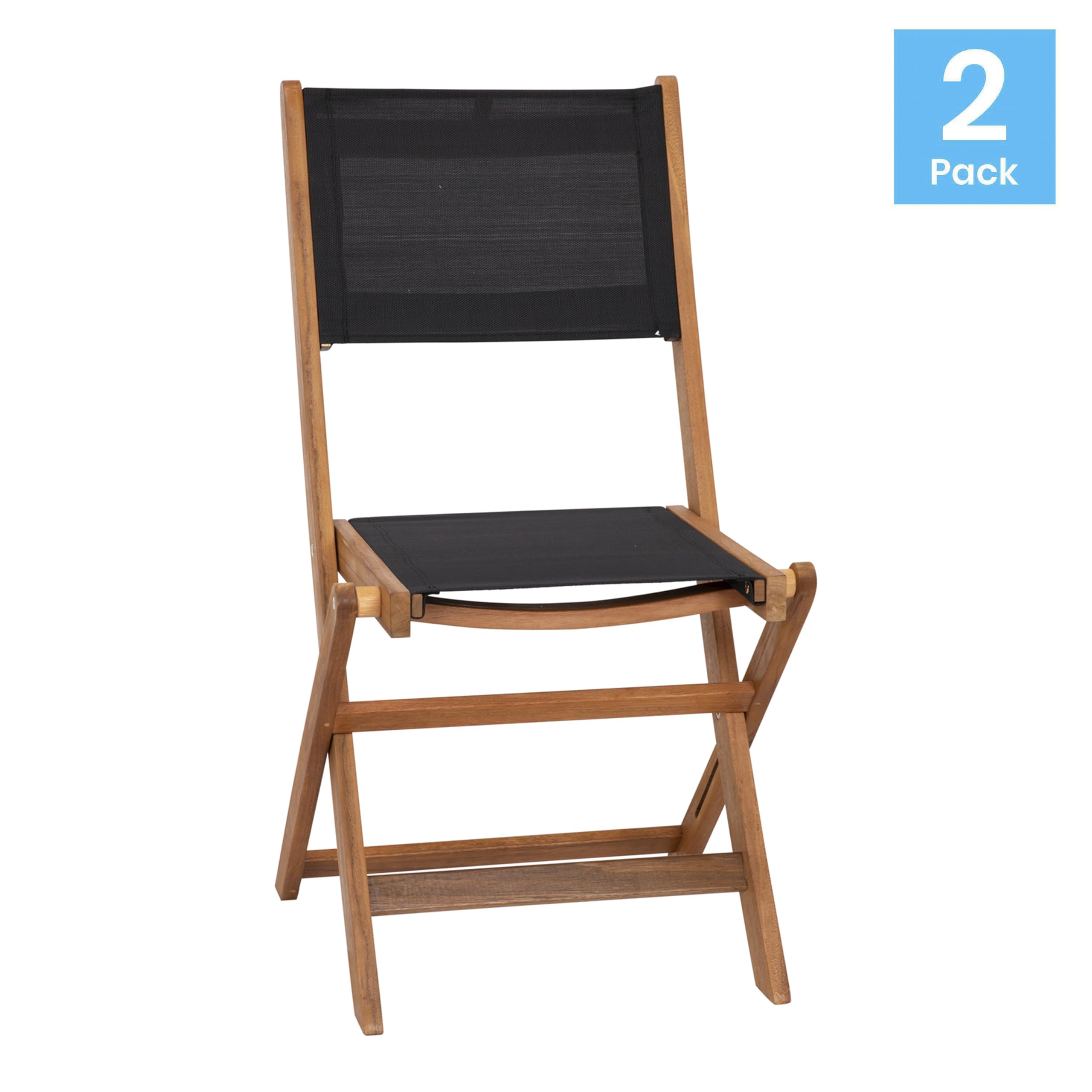 Flash Furniture Martindale Folding Acacia Wood Bistro Chairs - Thumbnail 4