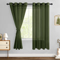 Hiasan Sheer Curtains For Living Room With Tieback, Airy Breathable Voile Textured Drapes Light Filtering Grommet Window Curtains For Bedroom, Kids' Room, Olive Green, W52 X L72, 2 Panels