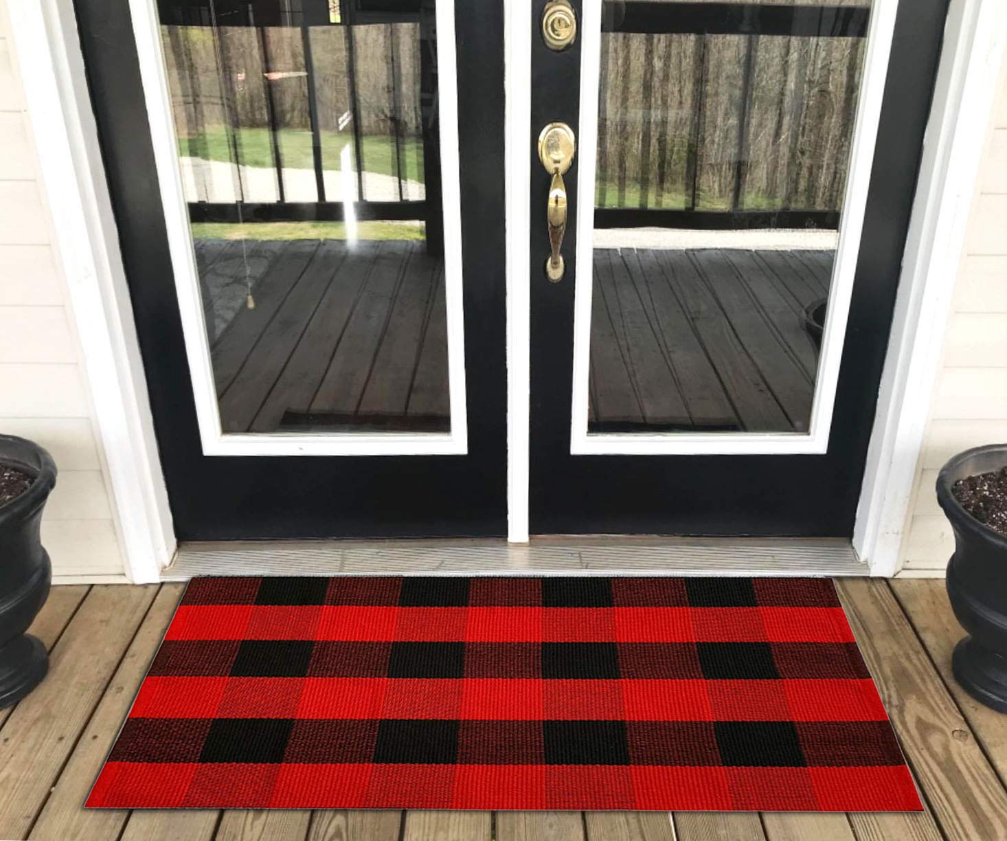Levinis Christmas Buffalo Plaid/Check Indoor/Outdoor Rug- Checkered Outdoor Rug, Outdoor Plaid Doormat For Front Porch/Kitchen/L