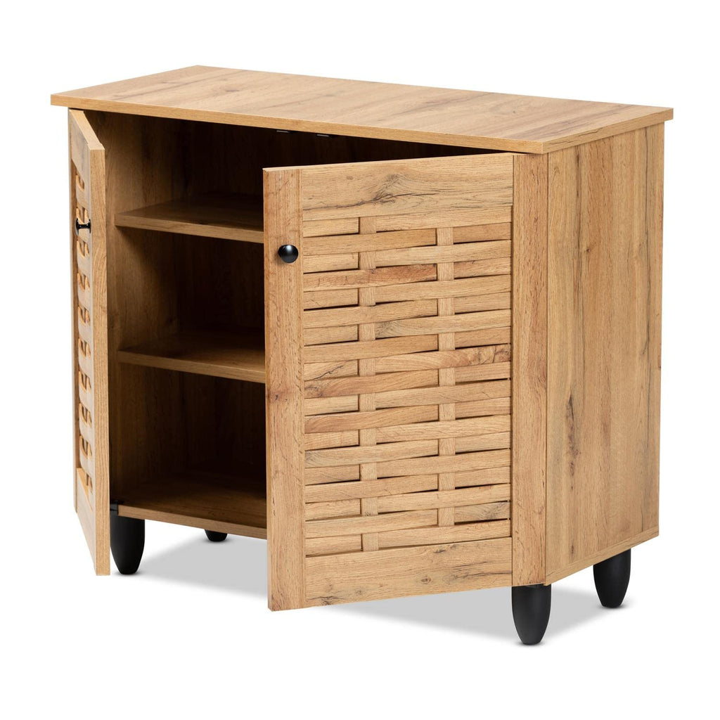 Baxton Studio Winda Modern and Contemporary Oak Brown Finished Wood 2-Door Shoe Cabinet