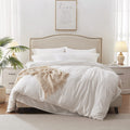 Mildly Super Soft Duvet Cover - 100% Washed Microfiber White Comforter Cover Set 3 Pieces With Zipper Closure & Corner Ties (No