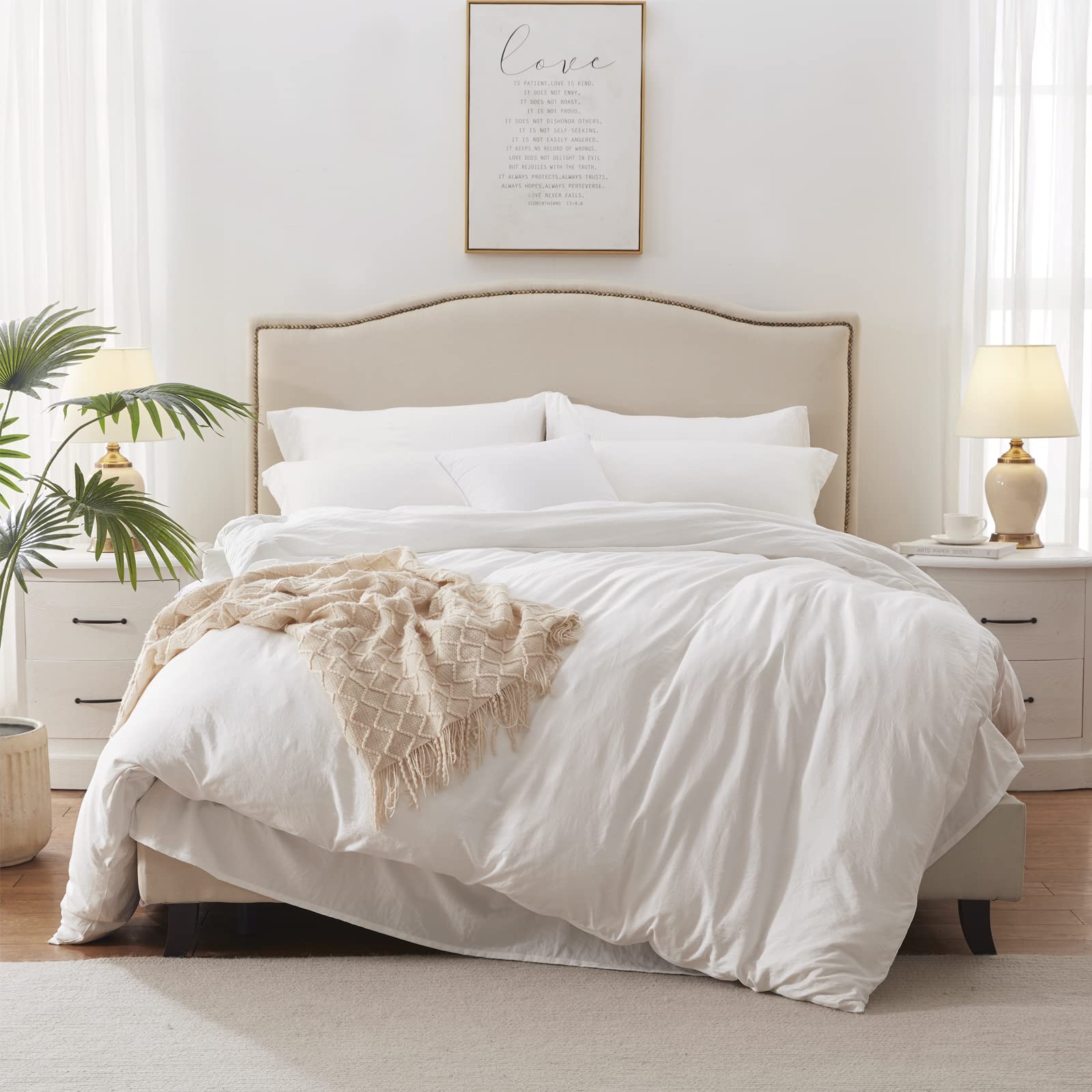 Mildly Duvet Cover Set Off White - 100% Washed Microfiber Super Soft Comforter Cover Set California King Size Breathable & Light