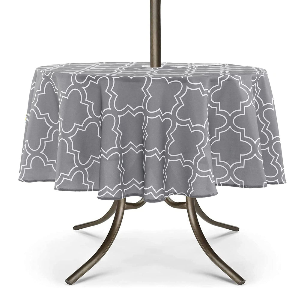 Umineux Outdoor Tablecloth With Umbrella Hole And Zipper, Spring/Summer Waterproof Table Cover For Picnic/Bbq/Garden(60' Round,Gray)