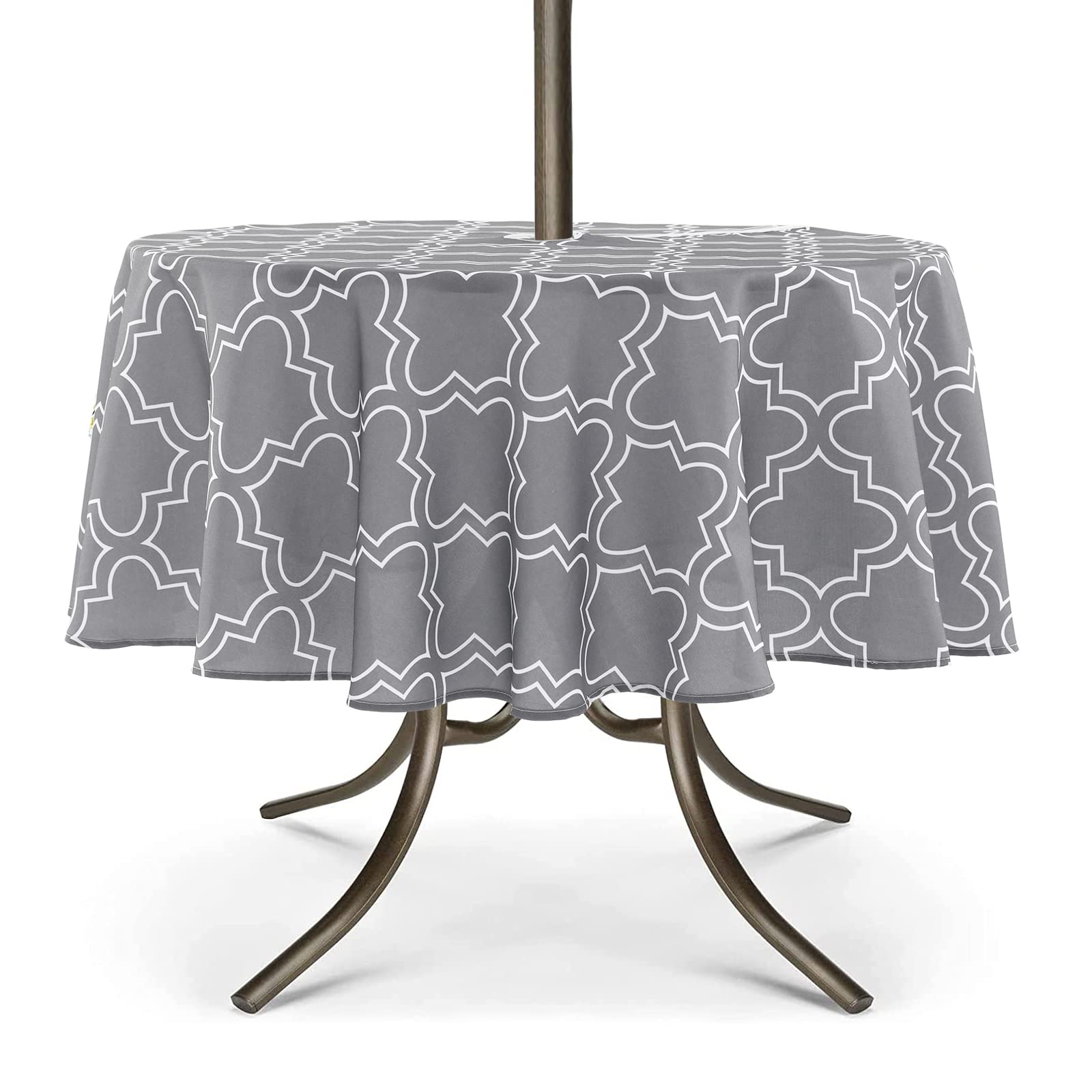 Umineux Outdoor Tablecloth With Umbrella Hole And Zipper, Spring/Summer Waterproof Table Cover For Picnic/Bbq/Garden(60' Round,Gray)