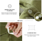 Simple&Opulence 100% Linen Duvet Cover Set, 2 Pcs Pure Natural French Flax Olive Green Duvet Cover Twin Size, Breathable Soft Co