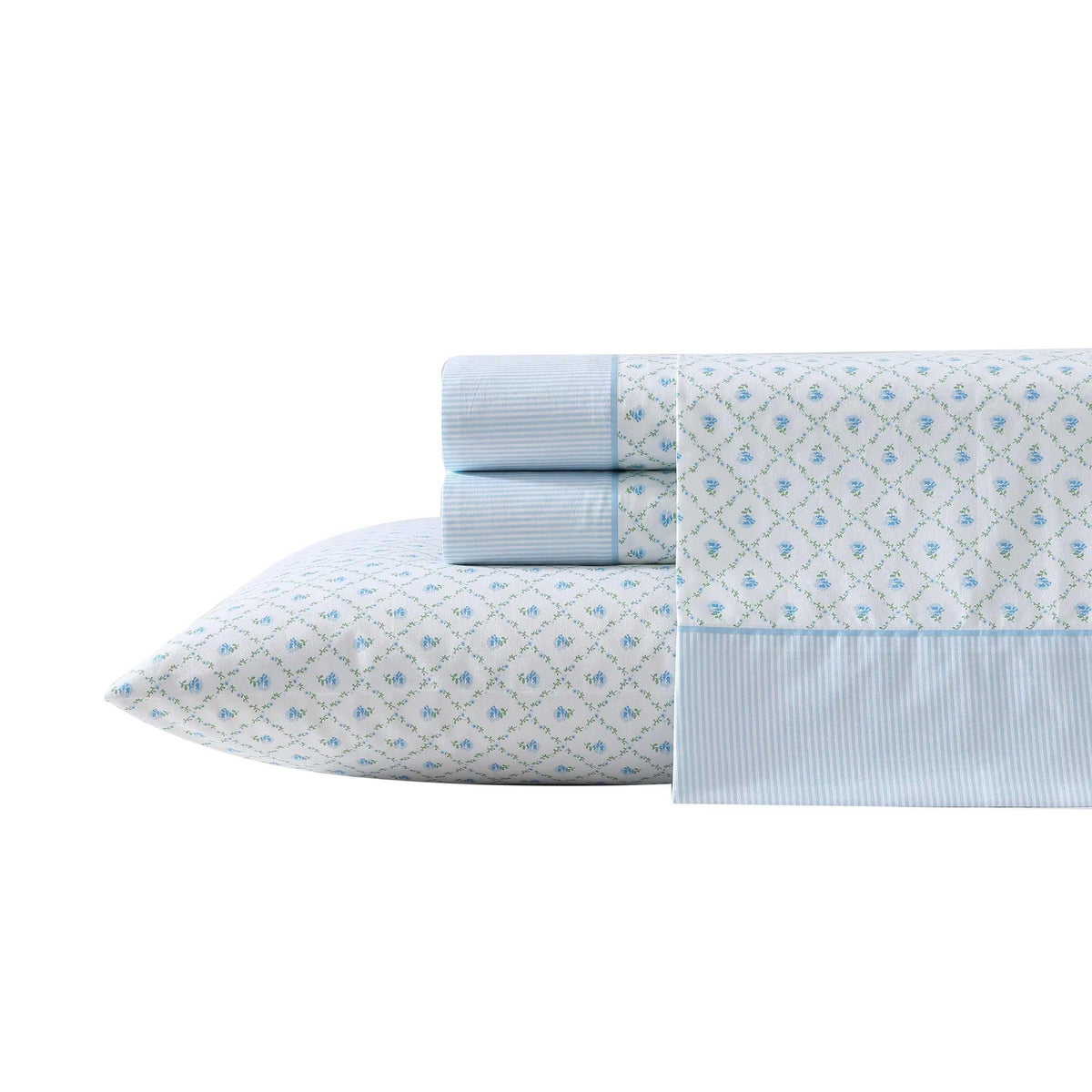 Laura Ashley - Sheet Set, Breathable Percale Cotton Bedding, 200 Thread Count, Deep Pocket, Chic Home Decor (Kate Blue, Twin)