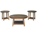 Benjara Rustic Plank Style Round Shape Cocktail And 2 End Tables, Set Of 3, Brown