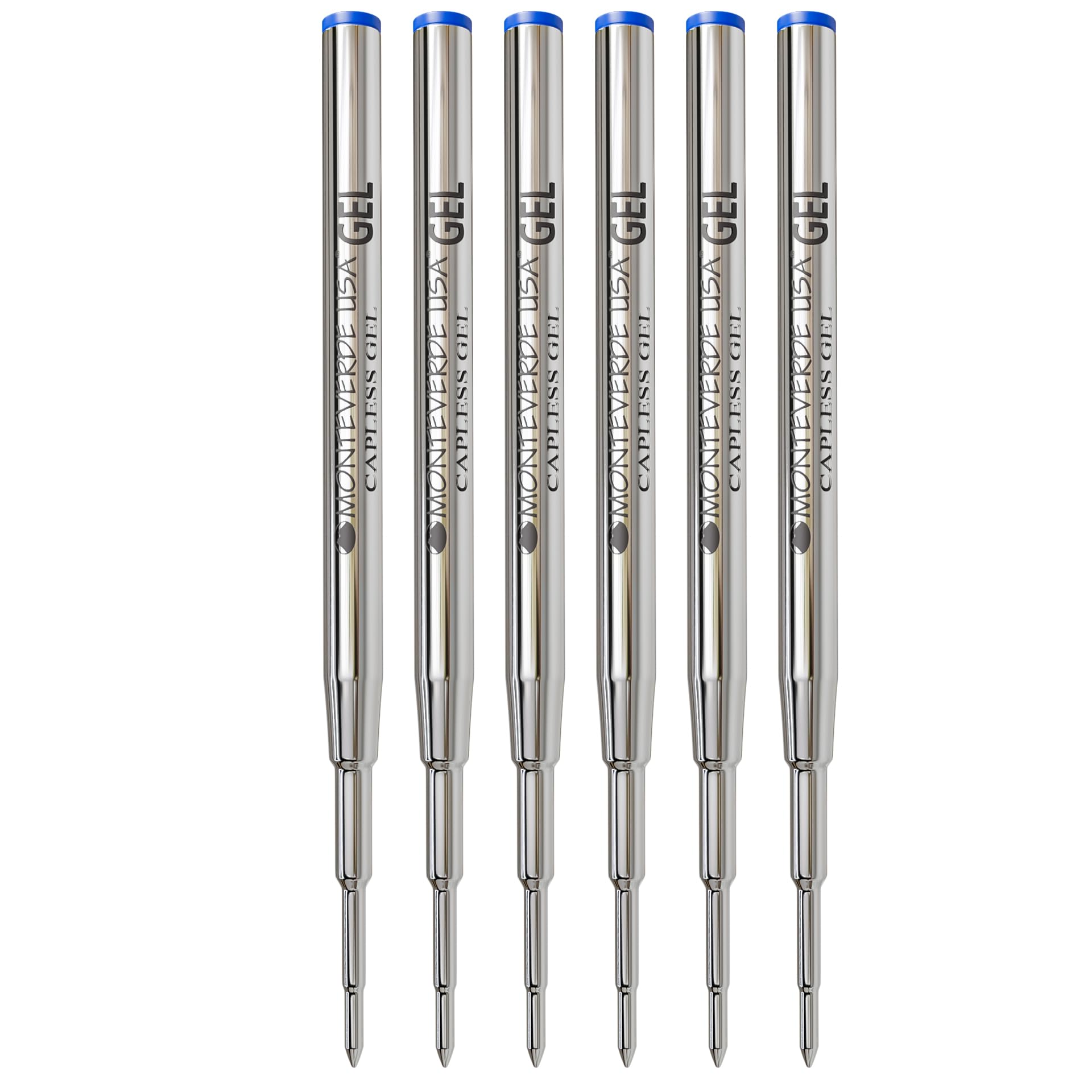 Monteverde Usa Capless Gel Refill To Fit Montblanc Ballpoint Pens - Medium Point, Blue (6 Pack) (M433Bu)