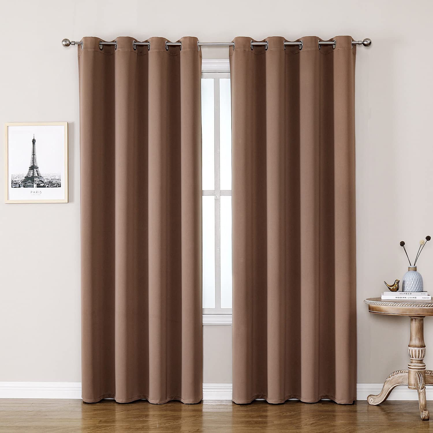 ChrisDowa Grommet Room Darkening Curtains for Bedroom and Living Room - 2 Panels Set Thermal Insulated Blackout Curtains (Cappuc