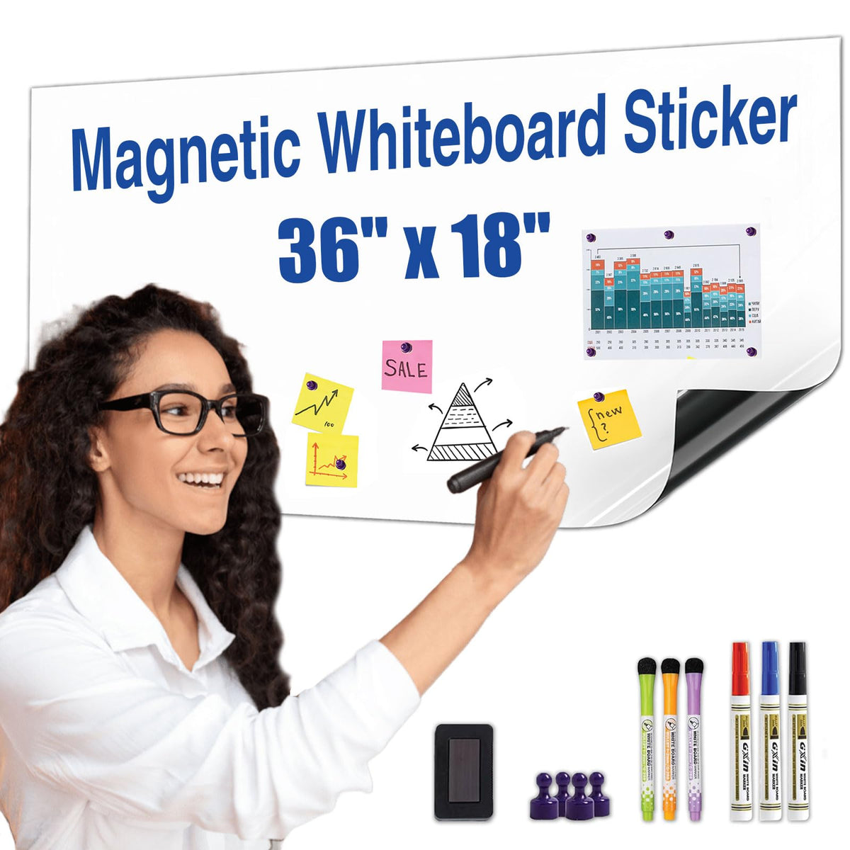 Magnetic Whiteboard Sticker - Adhesive Backing 36' X 18' Dry Erase Board For Wall Whiteboard Contact Paper For Kids Office Hom