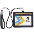 Teskyer Badge Holder With Lanyard, Leather Id Name Badge Card Holder With Lanyard For Id Badges, Horizontal Black