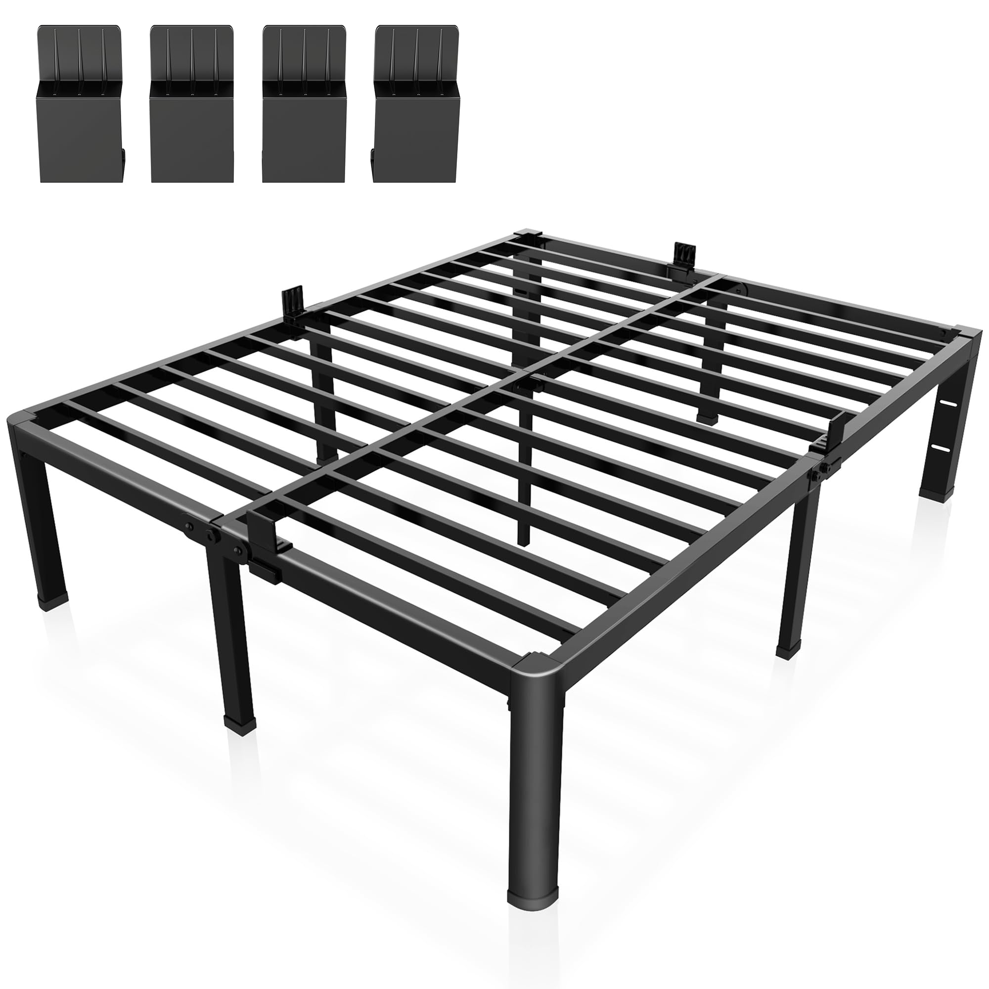 ROIL 18 inch King Size Bed Frame with Rounded Corner and Headboard Hole Mattress Retainers 3500LBS Heavy Duty Steel Slats No Box