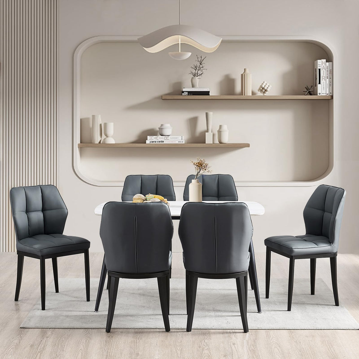 Bekrvio Dining Chairs Set Of 6 Mid Century Modern Kitchen Chairs Sillas De Comedor Upholstered Armless Dining Chairs Leather Din
