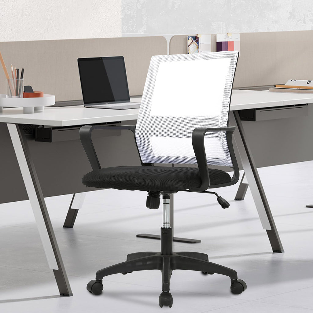 Paylesshere Gaming Chair Ergonomic Computer Chair Office Chair Video Game Chairs With Lumbar Support Desk Chair Armrest Mid Black Cushion Swivel Rolling Chair With Wheels For Home Office (White)