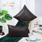 Brawarm Faux Leather Pillow Covers 20 X 20 Inches, Brown Leather Pillow Covers Pack Of 2, Crocodile Leather Decorative Throw Pil