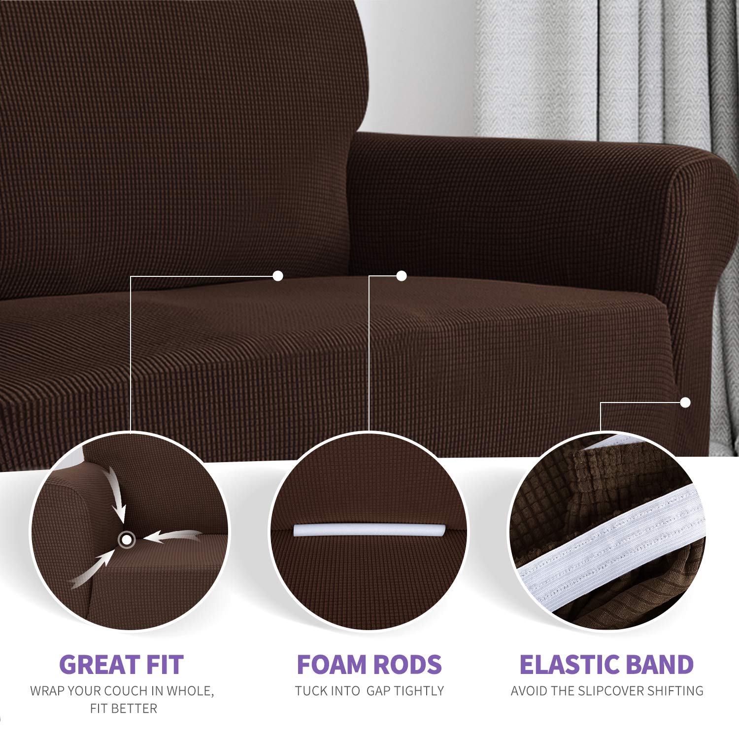 Znsayotx Stretch Oversized Couch Cover Universal Sofa Covers For Living Room Dogs Pet Furniture Protector Spandex Extra Large Sofa Slipcovers With Anti Slip Foam Sticks (Coffee, Xl Sofa)