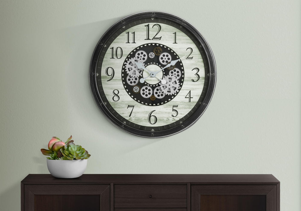 Monarch Specialties I 9030 Clocks, 30' Round, Gear Mechanism, Large Oversized, Wall Clock, Brown, Transitional