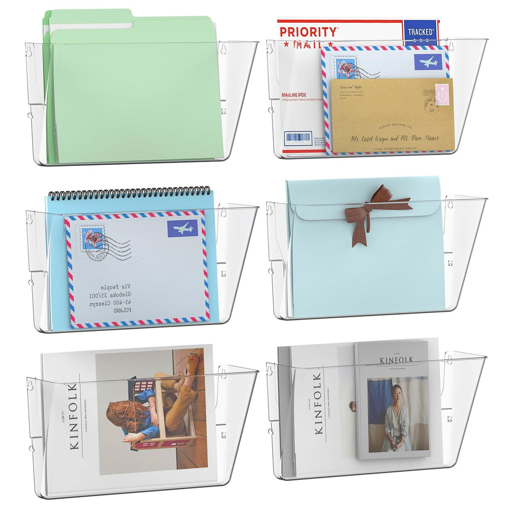 Gawerk 6 Pack Clear Single Pocket Wall File Holder Hanging Wall Organizer, Wall Mount Mails Magazines Organizer For Office And H