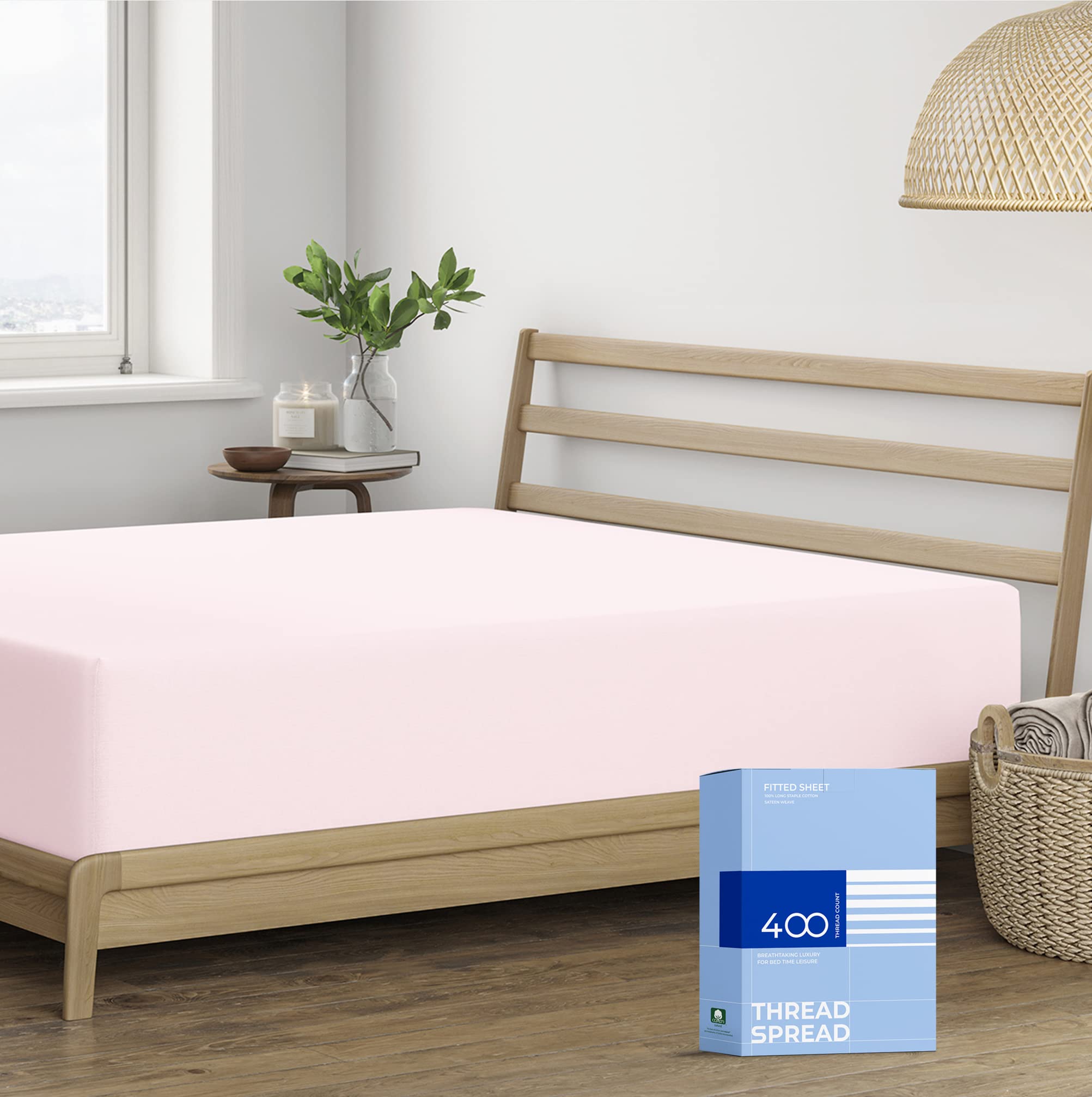 Thread Spread Queen Size Fitted Sheet Only - 100% Cotton 400 Thread Count Deep Pocket Queen Fitted Sheet, Cotton Fitted Sheet Qu