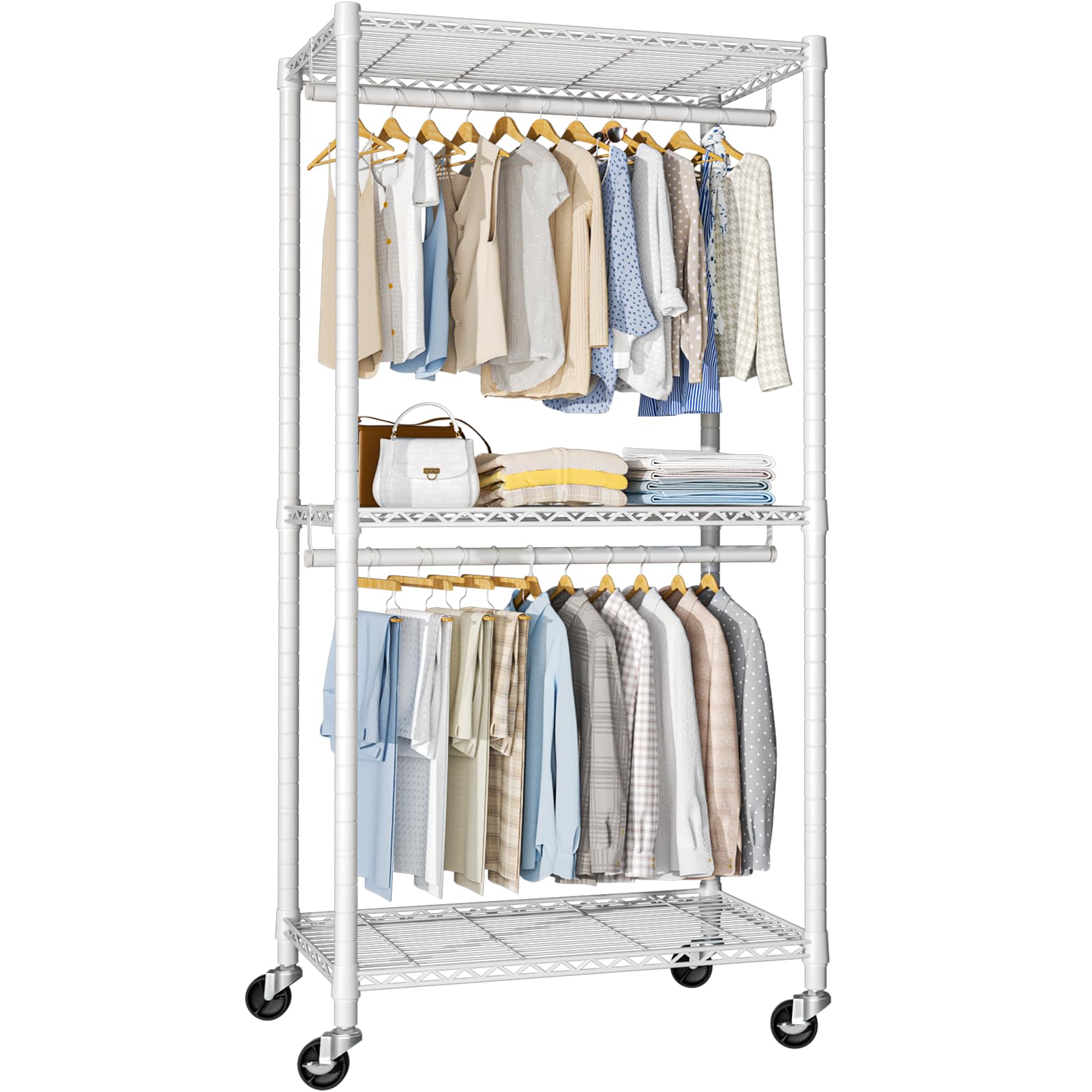 FUTASSI P1 Medium Heavy-Duty Portable Closet, 30 W x 14 D x 76 H, Metal Rolling Clothing Rack, White