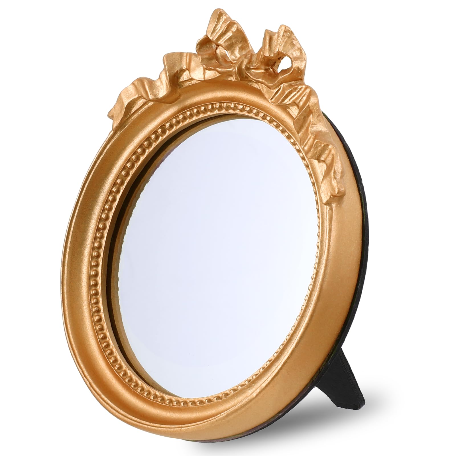 Small Wall Mirror 4.2 Gold Vintage Makeup Desk Mirror Traditional Roundness Table Mirror Antique Mirror with Resin Frame Decor
