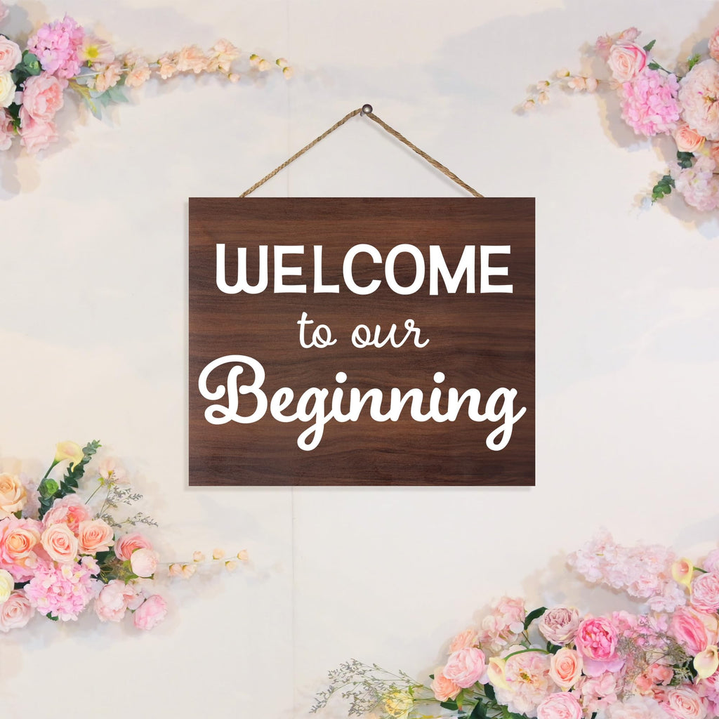 Jennygems Welcome Wedding Sign, Welcome To Our Beginning Wood Wedding Sign, Engagement, Wedding Decor, Housewarming Gifts, Brown