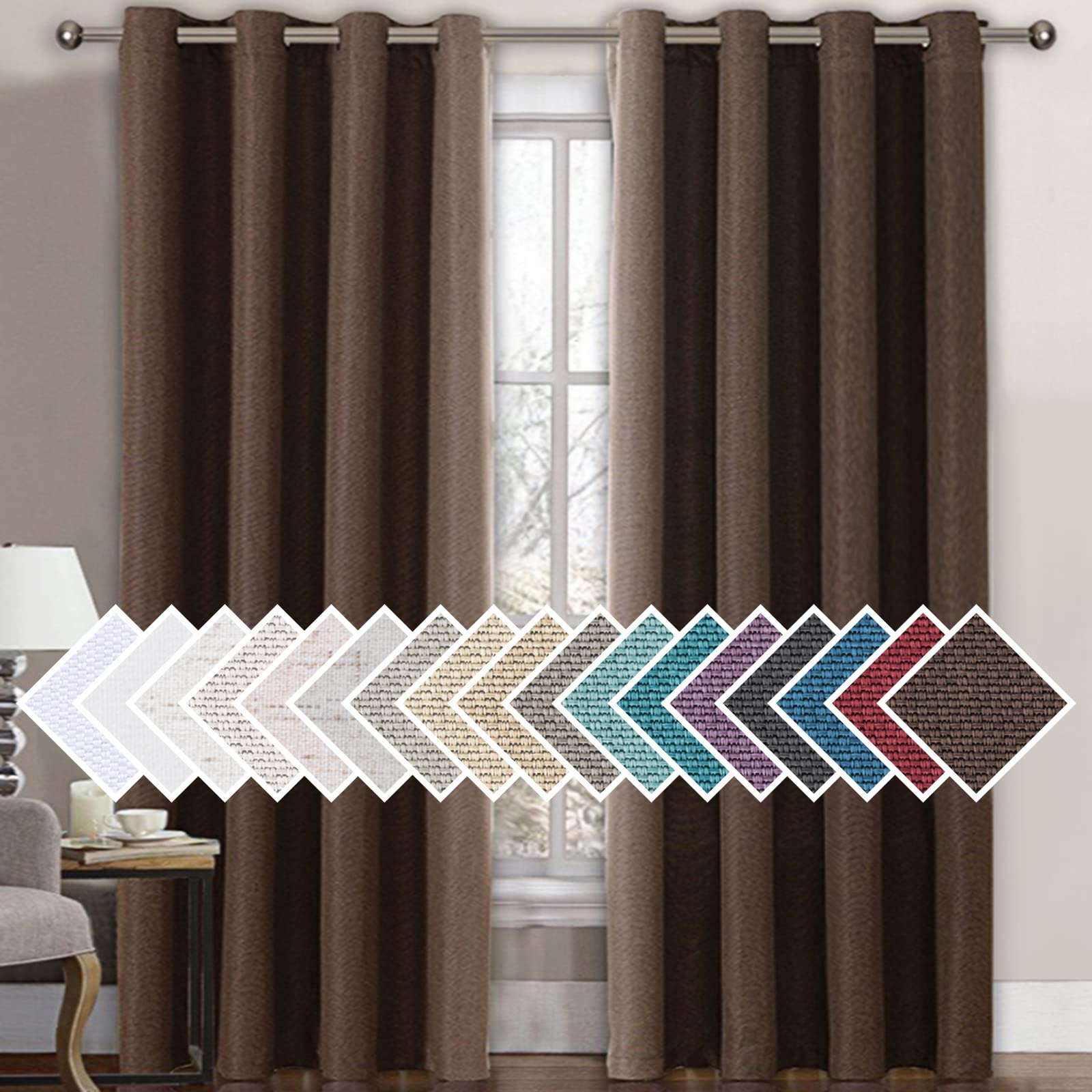 H.VERSAILTEX Linen Blackout Curtain 84 Inches Long for Bedroom/Living Room Thermal Insulated Grommet Linen Curtain Drapes Primit
