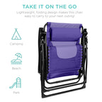 Best Choice Products Oversized Padded Zero Gravity Chair, Folding Outdoor Patio Recliner, Xl Anti Gravity Lounger For Backyard W/Headrest, Cup Holder, Side Tray, Polyester Mesh - Purple/Violet