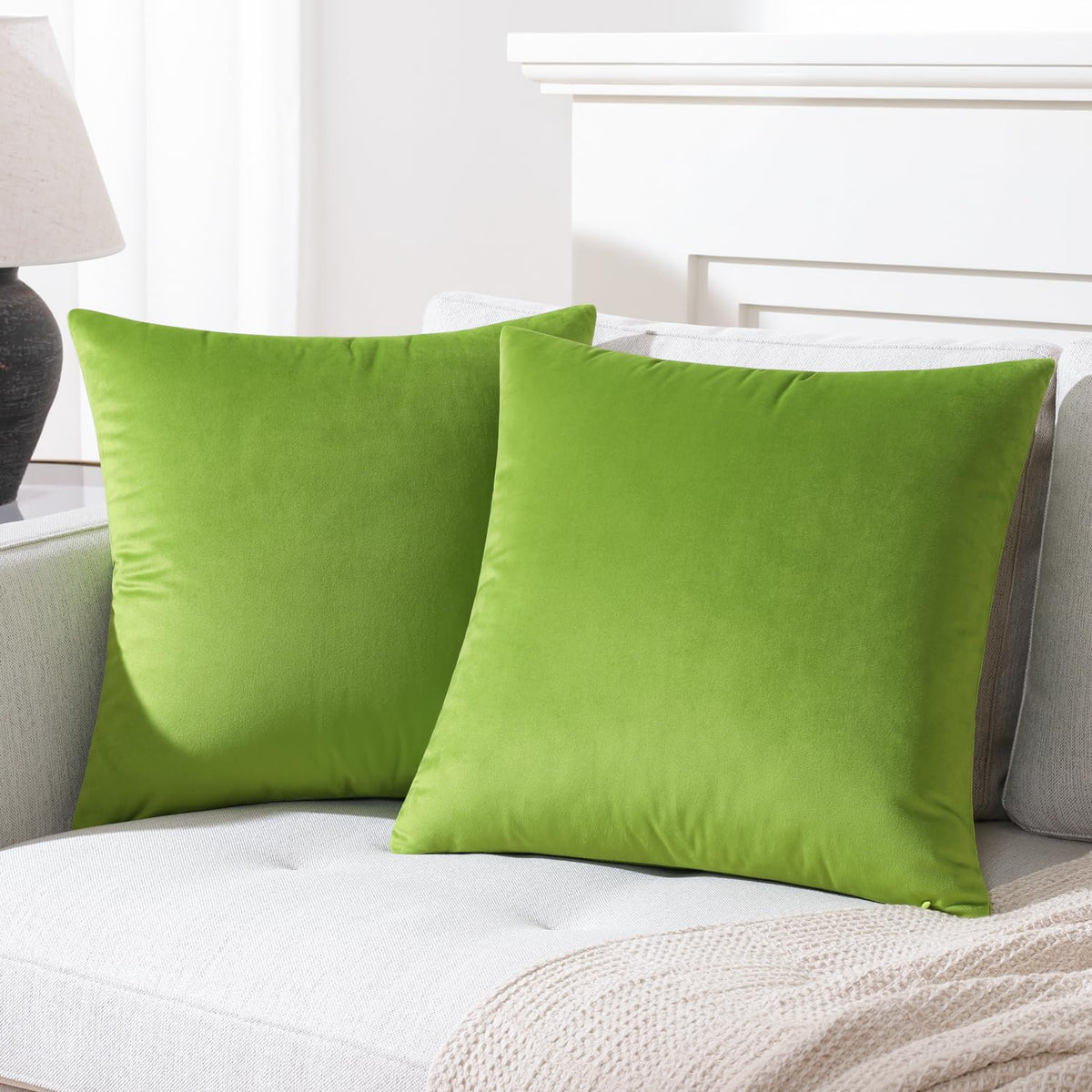 Mixhug Decorative Throw Pillow Covers, Velvet Cushion Covers, Solid Throw Pillow Cases For Couch And Bed, Chartreuse, 26 X 26 In