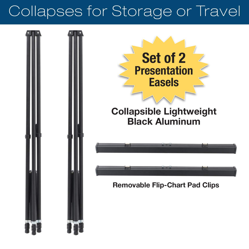 Excello Global Products Aluminum Flip-Chart Presentation Easel Stand: 2-Pack With Telescoping Legs, 70 Inches (Black)