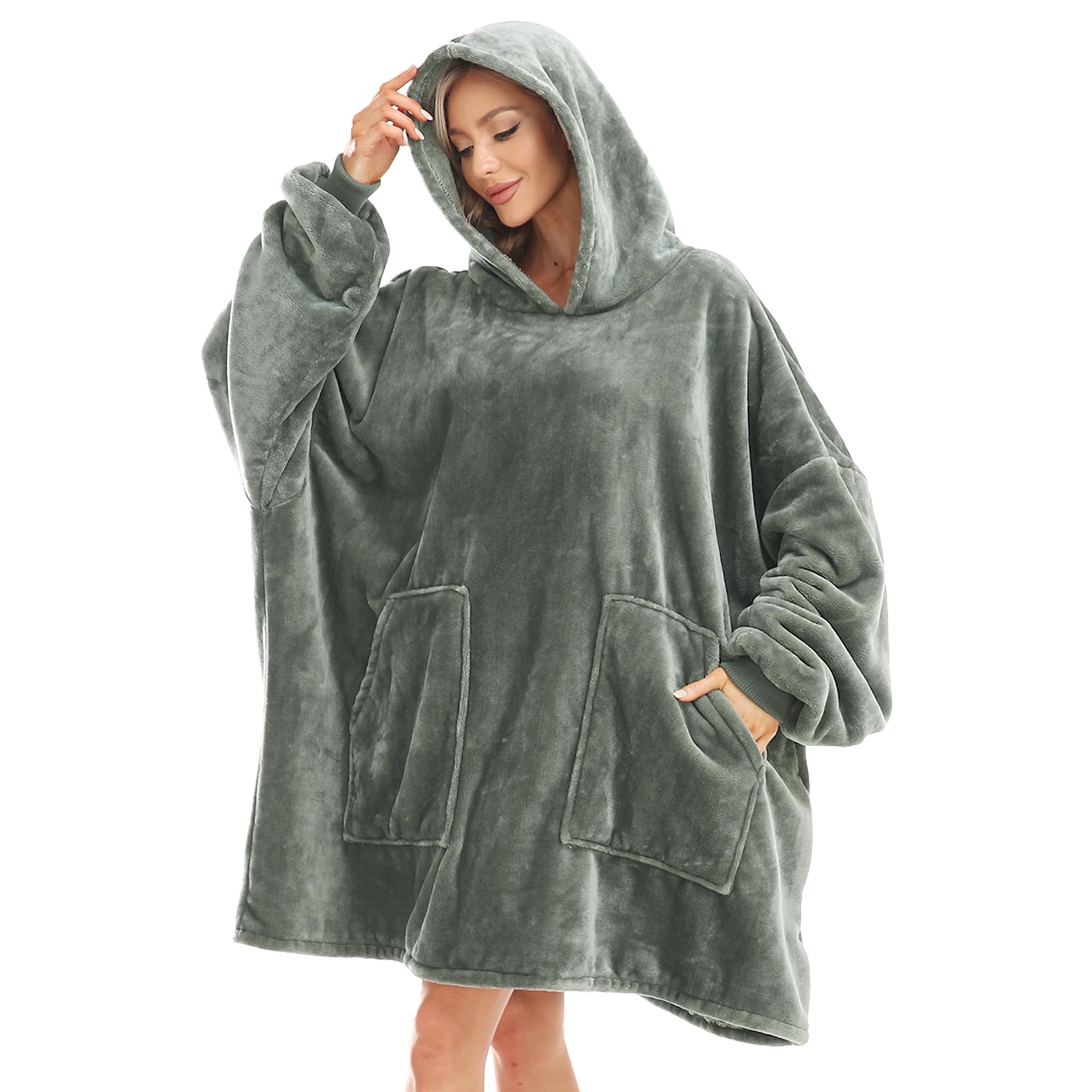 Kipswiza Blanket Hoodie - Wearable Blankets Oversized Soft Cozy Flannel Sweatshirt Blanket For Adult Dark-Gray