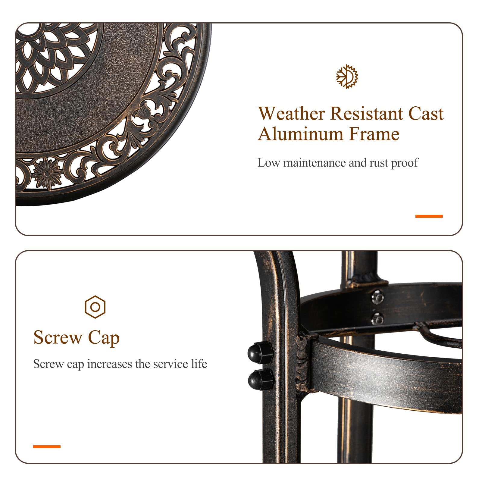 Vingli 32' Outdoor Dining Table, Round Patio Diningtable With Umbrella Hole, Cast Aluminum Outdoor Bistro Table Outdoor Furniture Garden Table (Bronze, 32' Dia X 29 H) (Bronze)