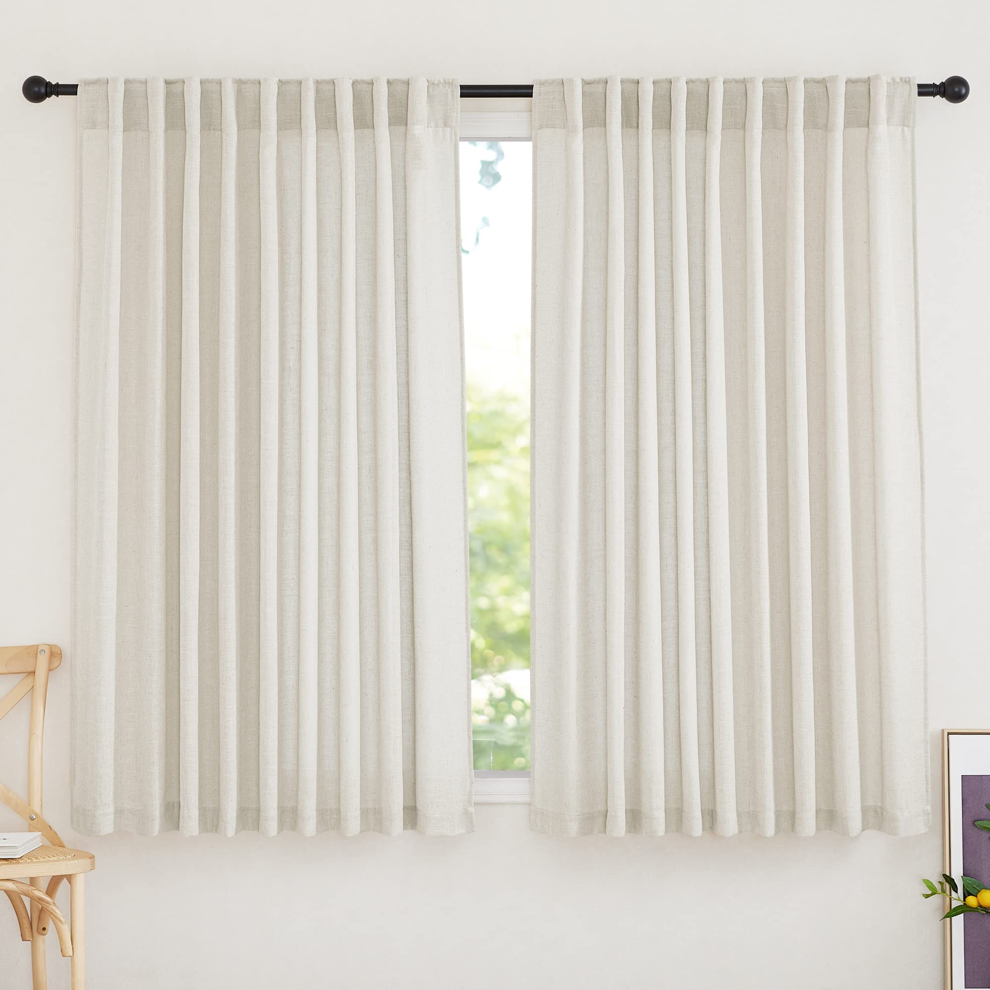 RYB HOME Linen Sheer Curtains for Bedroom, Sunlight Filtering Nature Airy Drapes Easy Hanging Window Treatment for Kids Room Liv