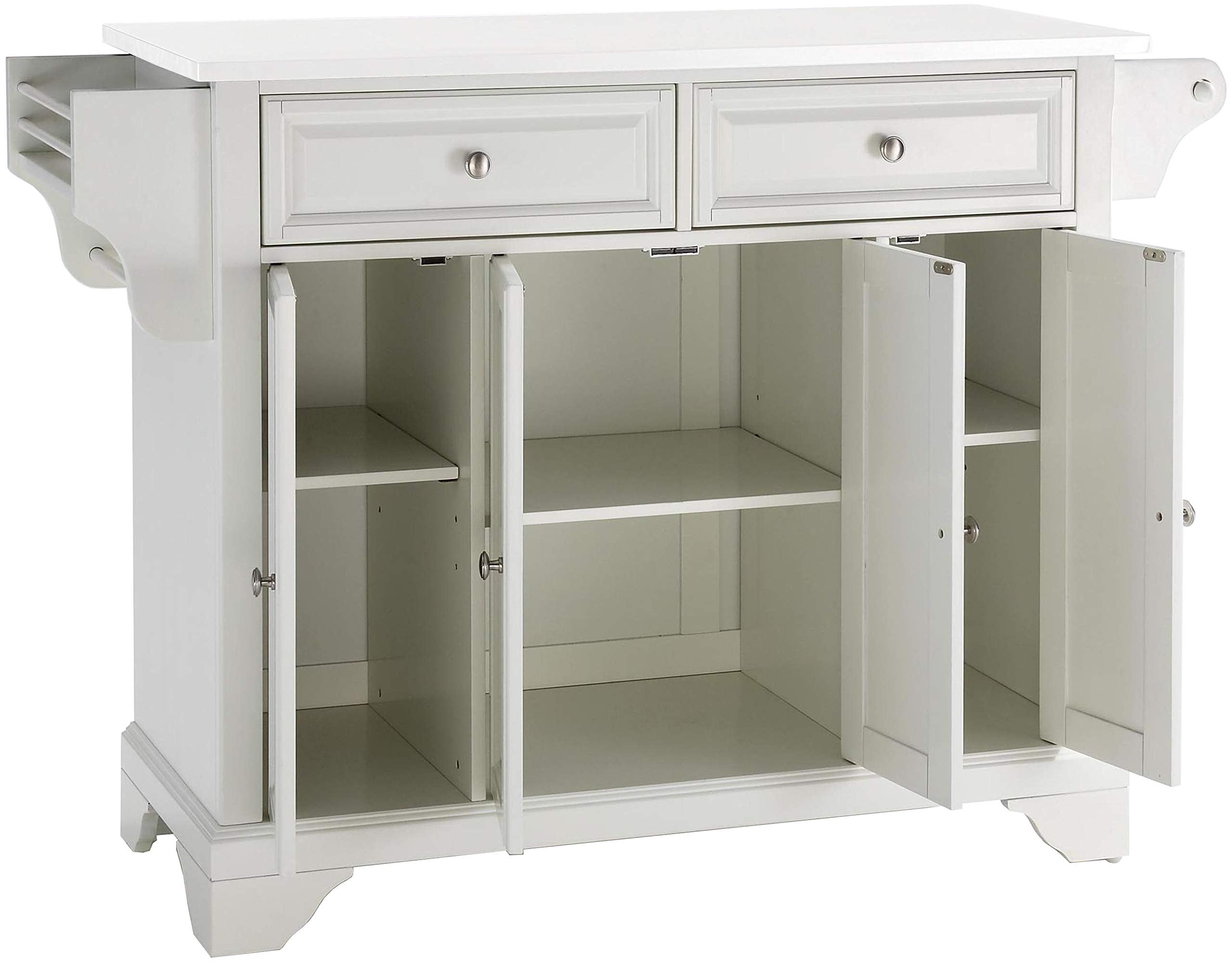 Crosley Furniture Lafayette Stone Top Rolling Kitchen Island Storage Cart, Microwave Stand, Spice Rack, White
