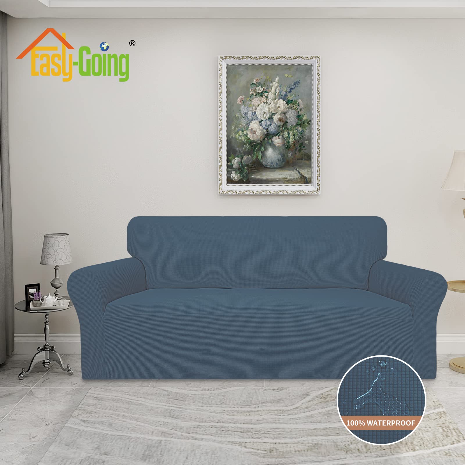 Easy-Going 100% Waterproof Couch Cover, Dual Waterproof Sofa Cover, Stretch Jacquard Sofa Slipcover, Leakproof Furniture Protector For Kids, Pets, Dog And Cat (Oversized Sofa, Bluestone)