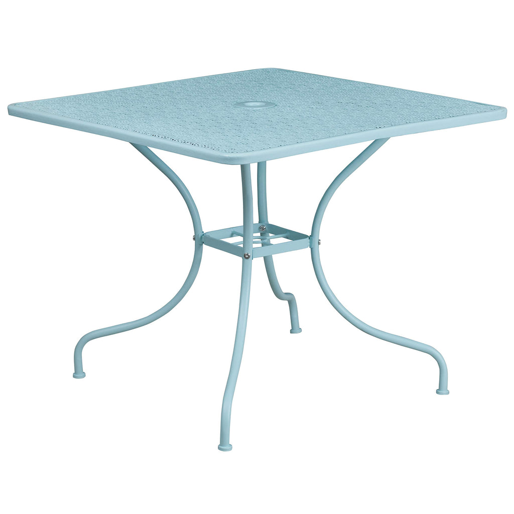 Flash Furniture Oia Commercial Grade 35.5" Square Sky Blue Indoor-Outdoor Steel Patio Table Set With 4 Round Back Chairs
