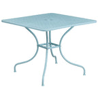 Flash Furniture Oia Commercial Grade 35.5" Square Sky Blue Indoor-Outdoor Steel Patio Table Set With 4 Round Back Chairs