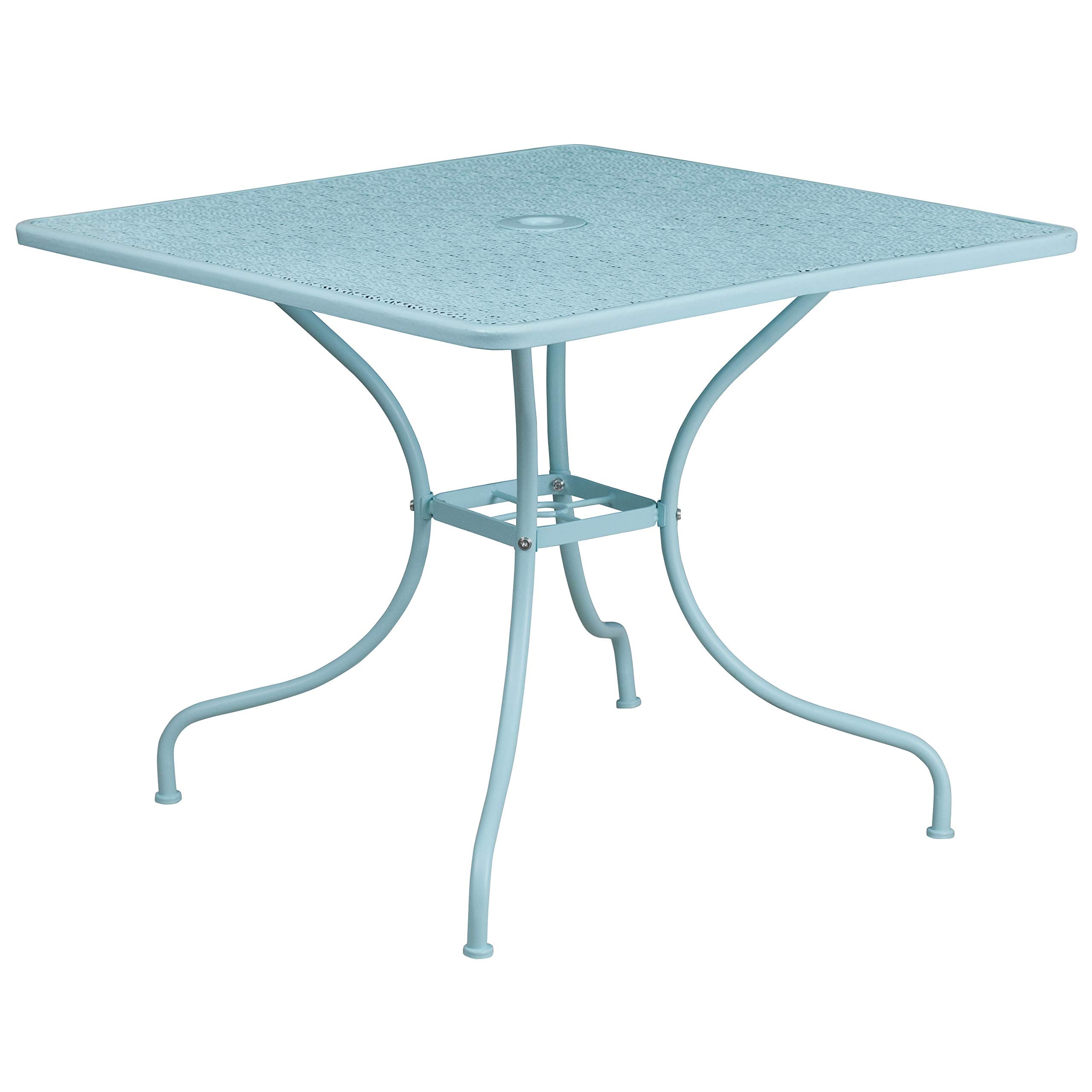 Flash Furniture Oia Commercial Grade 35.5" Square Sky Blue Indoor-Outdoor Steel Patio Table Set With 4 Round Back Chairs