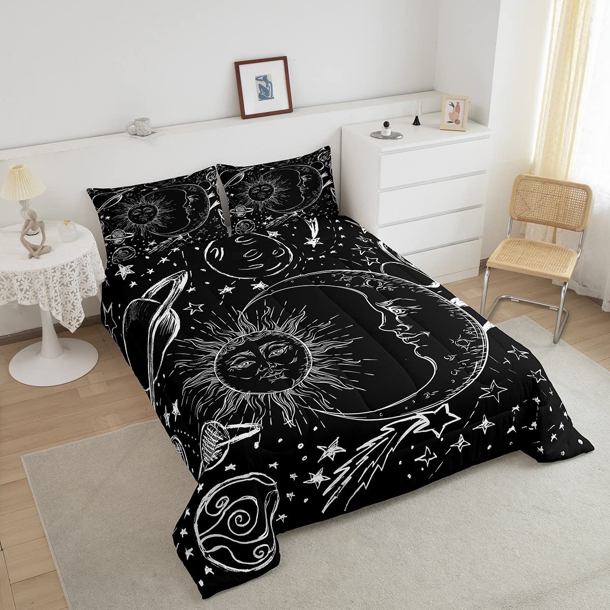 Feelyou Sun And Moon Bedding Set Twin Size Bohemian Style Comforter Set For Kids Boys Girls Galaxy Comforter Cosmic Celestial Qu