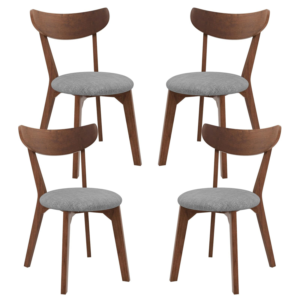 Kotek Dining Chairs Set Of 4, Mid Century Modern Kitchen & Dining Room Chairs W/Rubber Wood Legs, Cushioned Seat, Curved Backrest, Walnut Finished Wood Side Chairs For Bedroom, Living Room, Kitchen