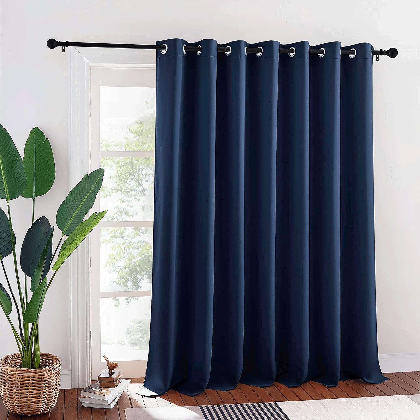 Ryb Home Blackout Curtains For Patio - Solid Grommet Curtains Large Window Panels Energy Efficiency Privacy Shades For Wall Divider Bedroom Living Room Garege Basement, W 100 X L 95, Navy Blue