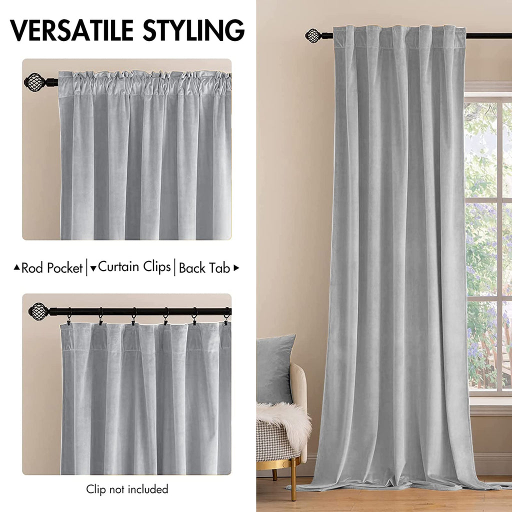 Miulee Greyish White Velvet Curtains 96 Inches - Luxury Blackout Curtains For Bedroom Living Room Thermal Insulated Super Soft Window Drapes Rod Pocket & Back Tab, W52 X L96 Inches, 2 Panels Set